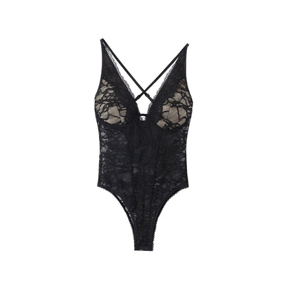 Sexy Women's Bodysuit Halter Lace Deep V-neck Sleeveless   Slim Female Bodysuits 2026 Summer New Fashion Party Chic Lady Top