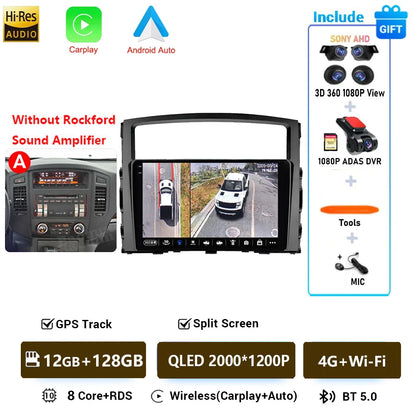 Android 16 QLED Car Radio For Mitsubishi Pajero 4 V80 V90 2006-2024 Autoradio Multimedia Player GPS For Carplay Android Auto bt