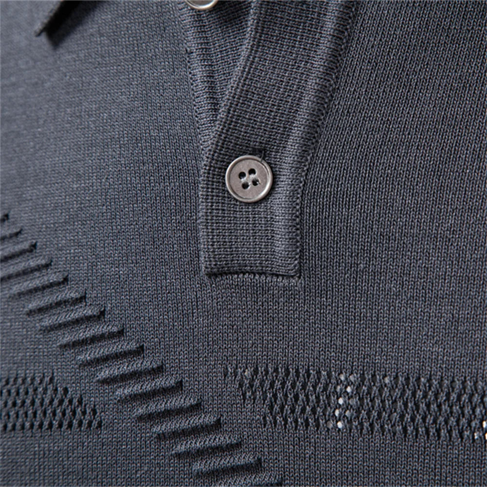 AIOPESON Men's Slim Fit Long Sleeve Polo Shirt Autumn Winter Thermal Comfort Fashion Stripe Solid Color Button up Polo Tops