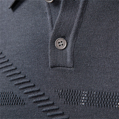 AIOPESON Men's Slim Fit Long Sleeve Polo Shirt Autumn Winter Thermal Comfort Fashion Stripe Solid Color Button up Polo Tops