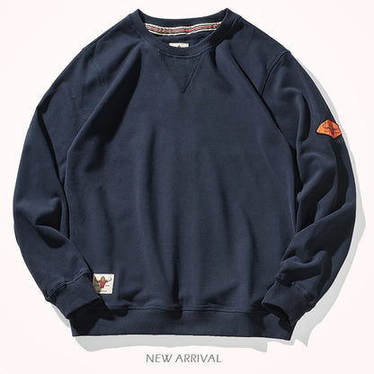 Round neck hoodless sweater for men 300g plush cotton solid color simple long sleeve spring and autumn Pullover Sports Top