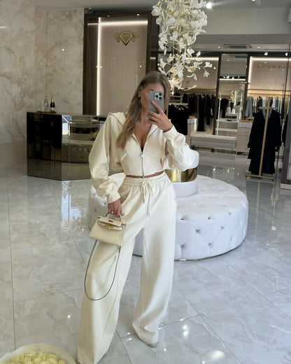 Fashionable Casual Hooded Zipper Sweatshirt Pants Set Women's Long Sleeve Autumn Collection Online Exclusive Two-Piece Ensemble