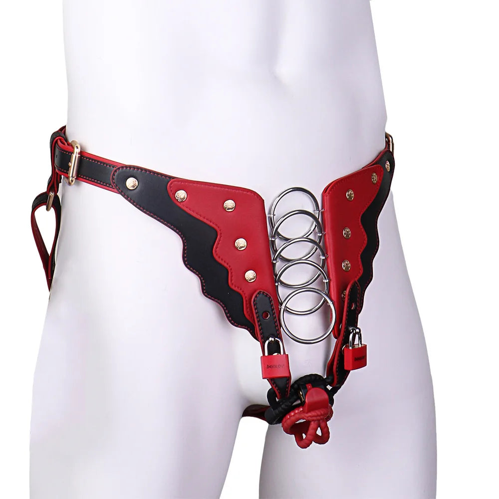ANOSX Male Chastity Cage Twin-Wing Lock Oath Bearer Pants Back Strap On Dildo Restraint Urethral Leather Harness Men's Underwear