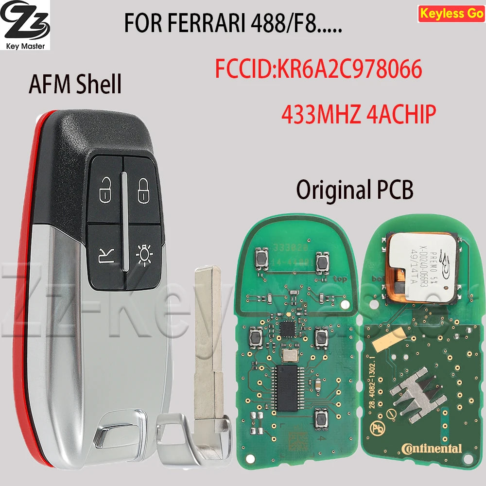Zz 4A Chip 433MHZ Original PCB KR6A2C978066 Smart Remote Fob Car Key For Ferrari 458 588 488GTB LaFerrari 2014-2020 CS094004
