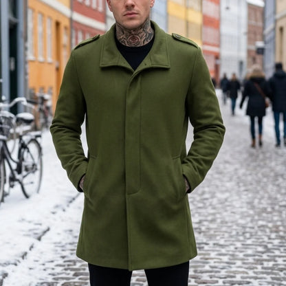 New Winter Men's Invisible Button Trench Coat | Single-Breasted Mid-Length Windproof Jacket | Business Casual Street Style Coat