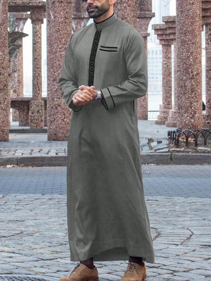 Islamic Muslim Arabic Casual Men's Abaya Long Sleeve Embroidered Stand Collar Arabic Abaya Men's Traditional Clothing