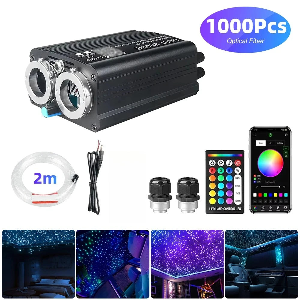 Car Starry Sky Light Auto Home Fiber Optic Lights Atmosphere Lamp Music Control Ceiling Lights RGB 12W 1/2 Interface 8Color LED