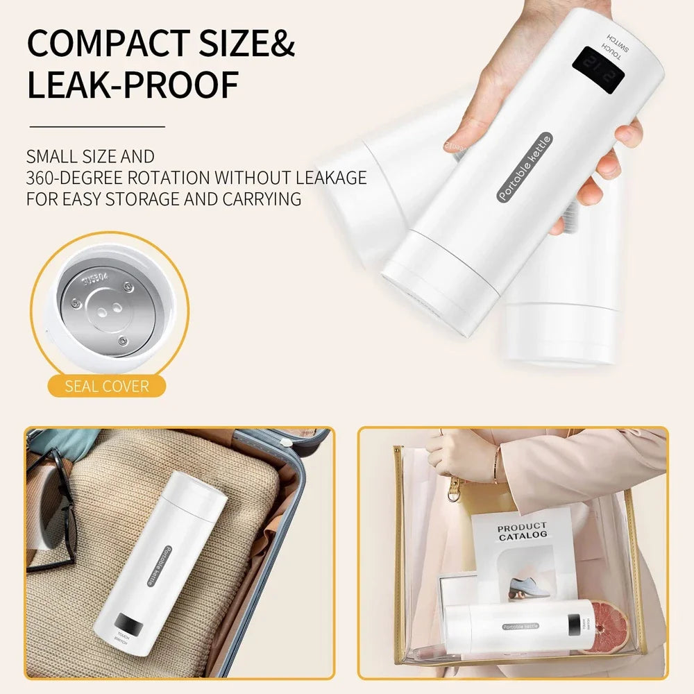 Portable Electric Kettle For Travel Stainless Steel Mini Kettle Electric Water Bottle Thermal Cup For Tea Coffee Boil Hot Water