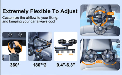 Hipacool 2024 Upgrade Car Fan Plug-in Or Battery Dual-Head Fan Strong Wind Quiet Sound Car Storgae Hook Flexible Car Cooling Fan