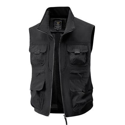 2025 Men's Outdoor Tooling Multi-Pocket Casual Outdoor Fishing Large Size Vest with Vertical Collar Breathable Quick-drying Vest