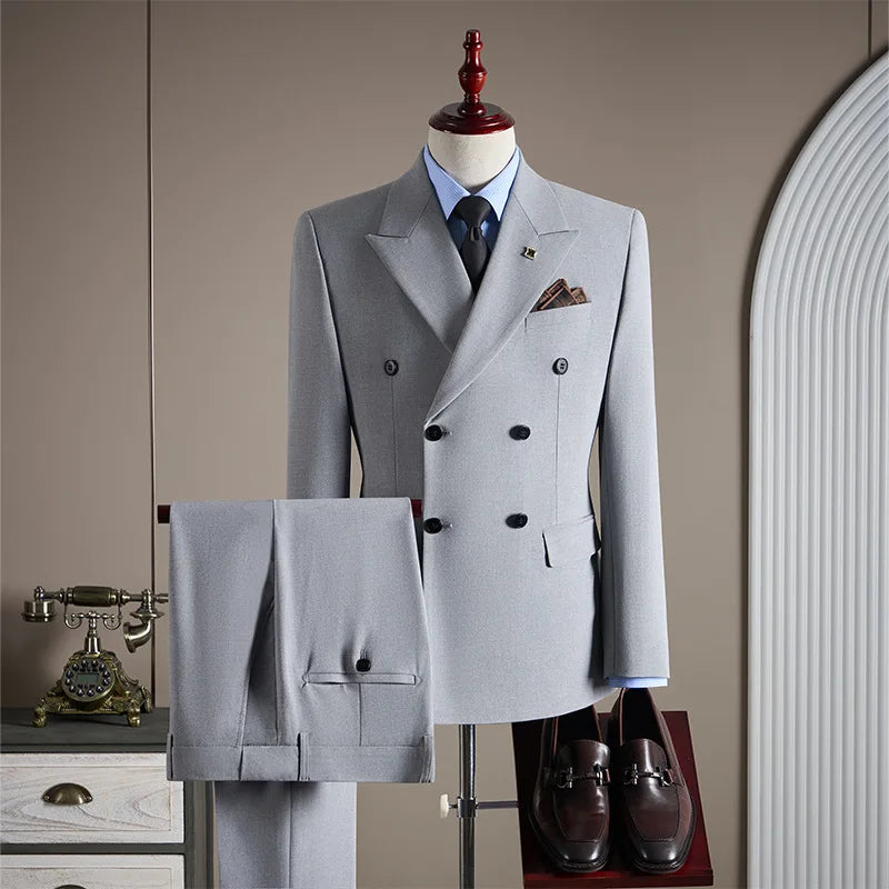Elegant Men Slim Fit Suit Sets Formal Party Business Outfits Evening Prom Male Performance High Quality Blazer Pants 2 Pieces