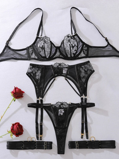 Belamimi Sexy Lingerie Cross Lace Splicing Women's Embroidery See-Through Passionate Temptation Leg Rings Free Charge Underwear