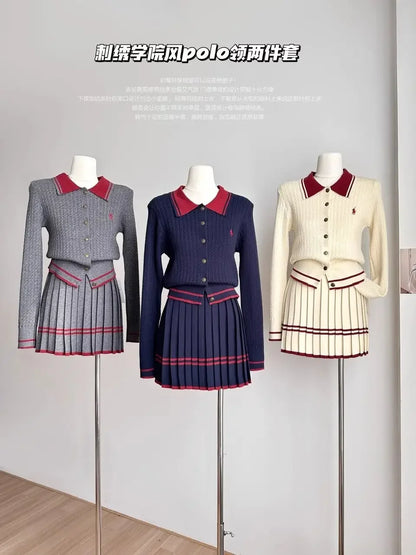 Autumn and Winter Korean Edition New Knitted Set Sweet College Style Knitted Sweater+pleated Skirt Fashion Two piece Set