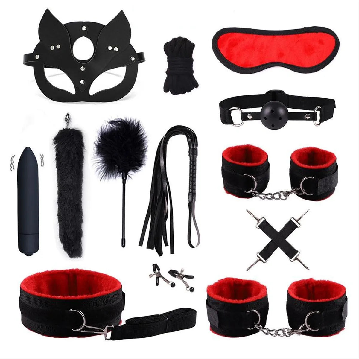 Exotic Sex Toys, Leather Plush sexy Bondage Bundle Set, Gag, Whip, Butt Plug, Sex Toys for Women, Nipple Clips, Erotic Sex Toys