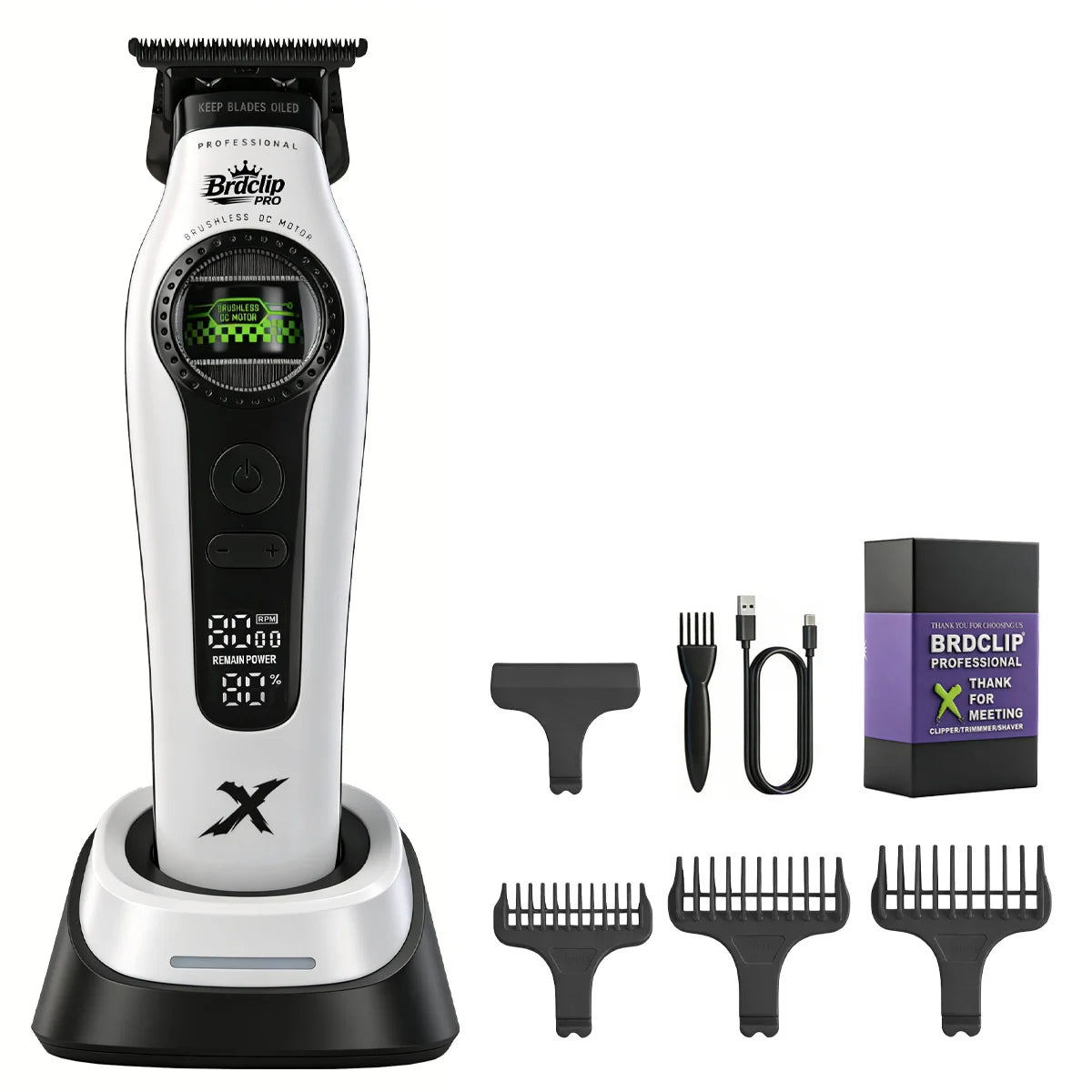 New BRDCLIP PRO Electric Hair Clipper Hair Trimmer Set Outer Rotor BLDC 6000-8000RPM Barber  Shop DLC Blade with Charge Dock