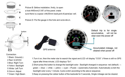 85MM Digital GPS Speedometer 0-160MPH 0-200KMH Speed Meter With GPS Antenna For Car Marine Boat 7 Color Backlight Speed Gauge