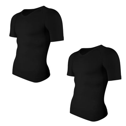 2PCS Men's Body Shaper Tummy Control Vest Slimming Shirt Compression Base Layer Slim Muscle Short Sleeve Breathable Shapewear
