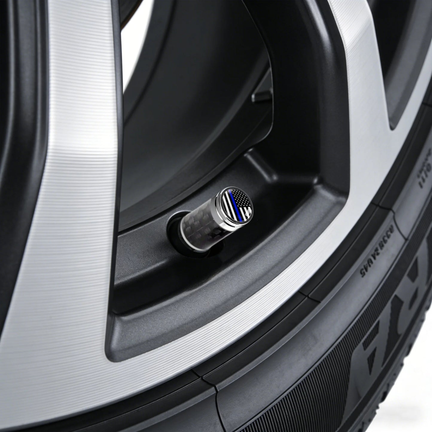 4pcs Carbon Fiber Thin Blue Line Tire Valve Caps, Wheel Decor for Car Accessories, Car Styling Parts
