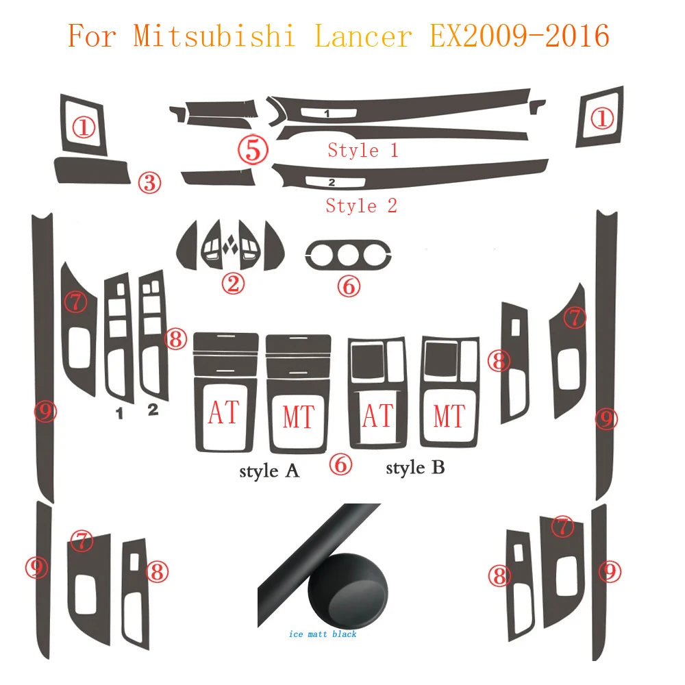 For Mitsubishi Lancer EX2009-2016 Interior Central Control Panel Door Handle Carbon Fiber Stickers Decals Car styling Accessorie