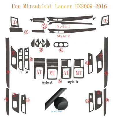 For Mitsubishi Lancer EX2009-2016 Interior Central Control Panel Door Handle Carbon Fiber Stickers Decals Car styling Accessorie