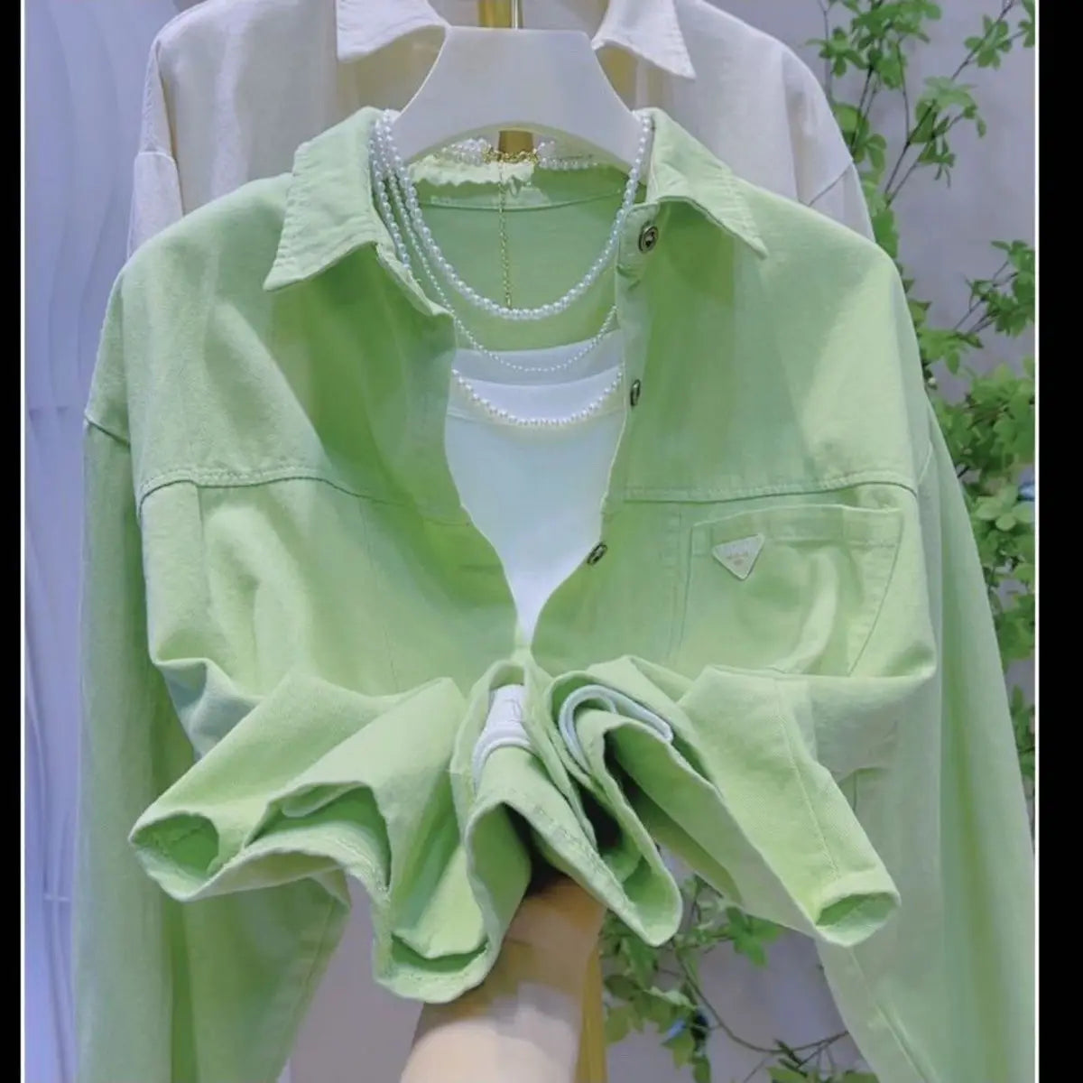 Loose Fit Pure Cotton Long Sleeve  Neck Shirt Women's Casual Style Spring 2026 New Arrival Anti-Wrinkle Age-Defying Top