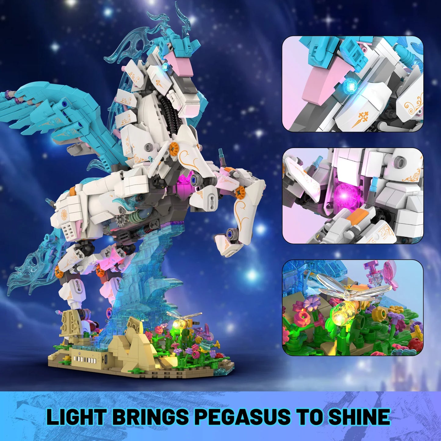 70015 Mechanical Pegasus Building Blocks DIY Model Light-up Desktop Decor Adult Collectible Gift Birthday Holiday 1878PCS