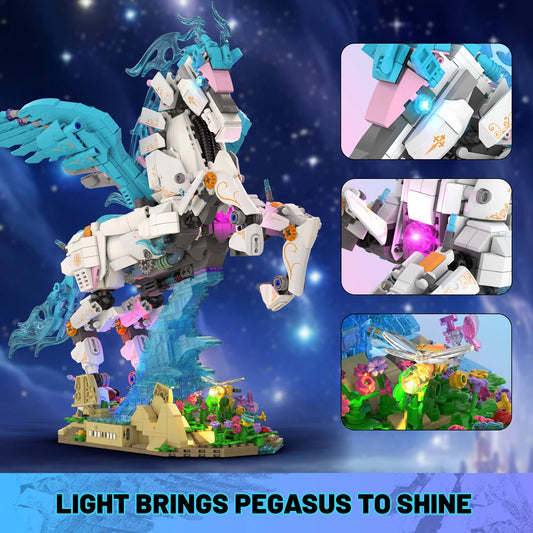 70015 Mechanical Pegasus Building Blocks DIY Model Light-up Desktop Decor Adult Collectible Gift Birthday Holiday 1878PCS