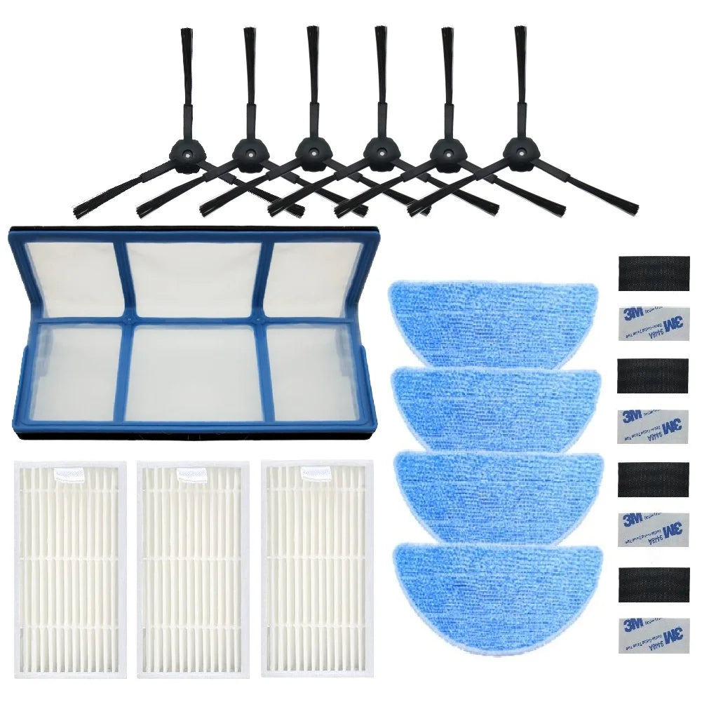 HEPA Filter Side Brush Mop Pads For ILIFE V5s Pro, V5s, V5, V3s Pro, V3s, V3, V50 V55 Robot Vacuum Cleaner, For ZACO V5sPro