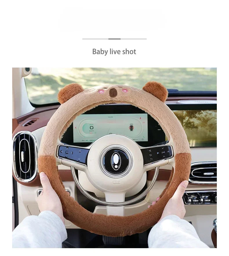 2025NEW Cute Cartoon Cute Plush Steering Wheel Cover Natural Rubber Healthy Breathable Universal 38cm Car Accessories