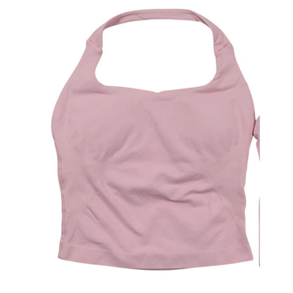Women's Halter Neck Backless Yoga Set Seamless 2-Piece Outfit Ribbed High-Waist Scrunch Shorts Butt Lifting Gym Pilates Fitness