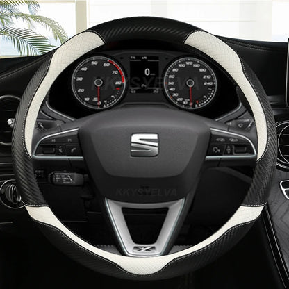 Carbon Fiber+Leather Car Steering Wheel Cover Non-Slip 38cm For Seat Tarraco Arona Ateca Ibiza Toledo Mii Leon Arosa Exeo ST FR