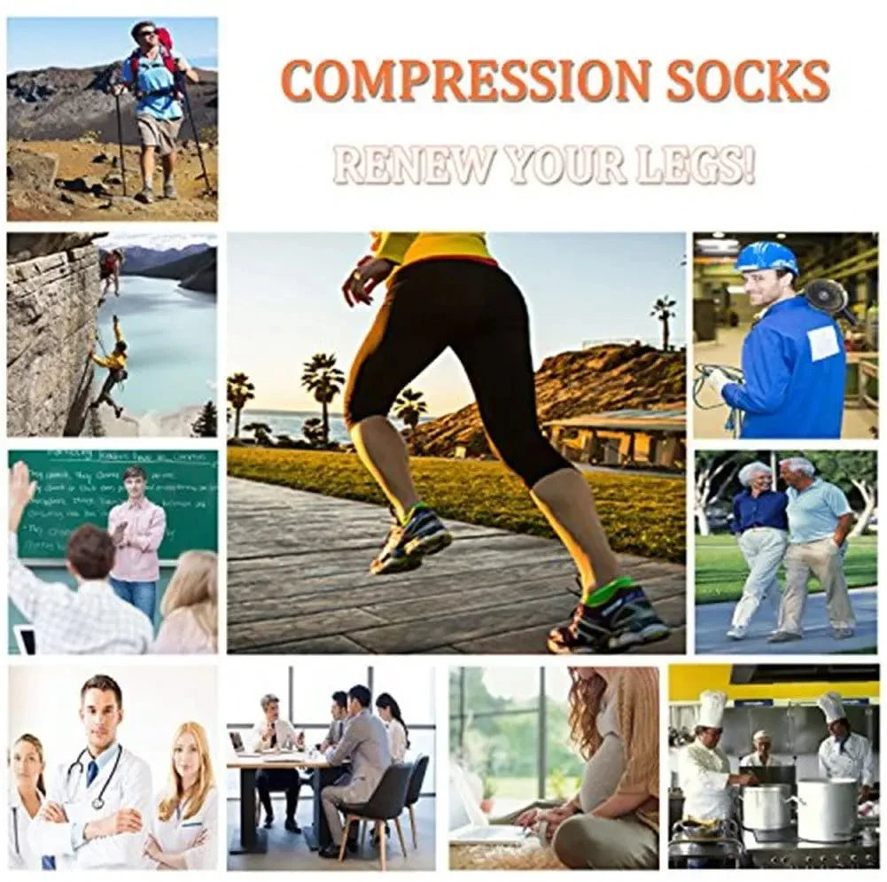 3/6/7 Pairs Compression Socks Women Medical Edema Running Socks Men Knee Length Cycling Socks  Football Basketball Outdoor trave