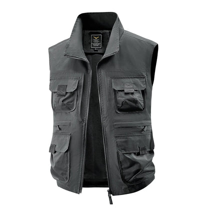 2025 Men's Outdoor Tooling Multi-Pocket Casual Outdoor Fishing Large Size Vest with Vertical Collar Breathable Quick-drying Vest
