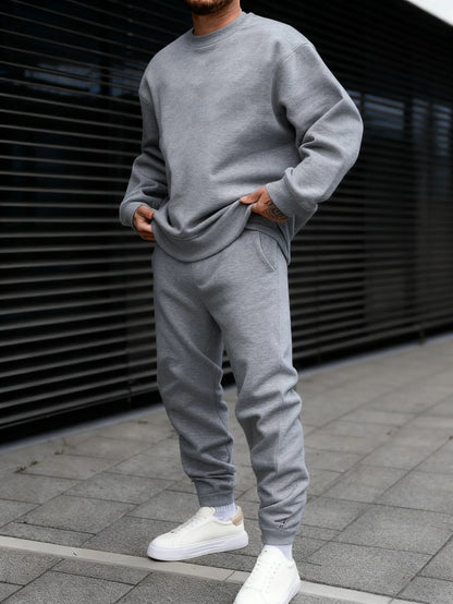 Autumn Man Sweatshirt Set Fleece Casual Solid Color Two-piece set Fashion Crewneck Sweatshirts Street Soft Sweatpants