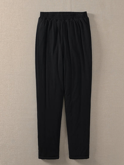 Pure Cotton High Waist Thickened Long Pants Men Women Adult Autumn Winter Warm Underwear Fleece Lined Straight Leg Trousers