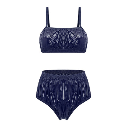Women Waterproof Swimsuit Bikini Lingerie Set Swimwear Nightwear Clubwear Bra Top with Shorts for Beach Pool Party Sunbathing