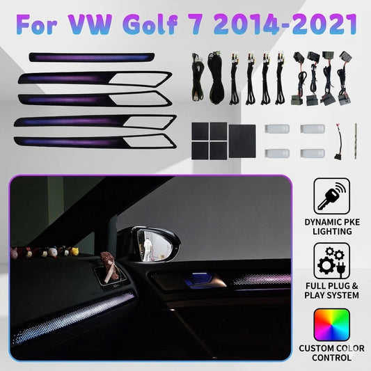 21 in 1 Car Ambient Light For VW Golf 7 2014-2021 Interior Acrylic RGB 64 Color LED Atmosphere Lamp LHD Symphony App Control Kit