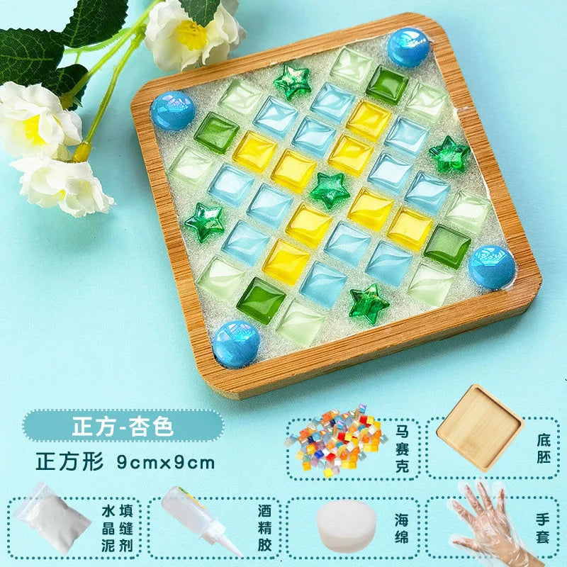 DIY Handmade Coaster Creative Mosaic Crystal Bamboo Material Kits Cup Mat Parent-child Hand Craft Toy Kids Gift