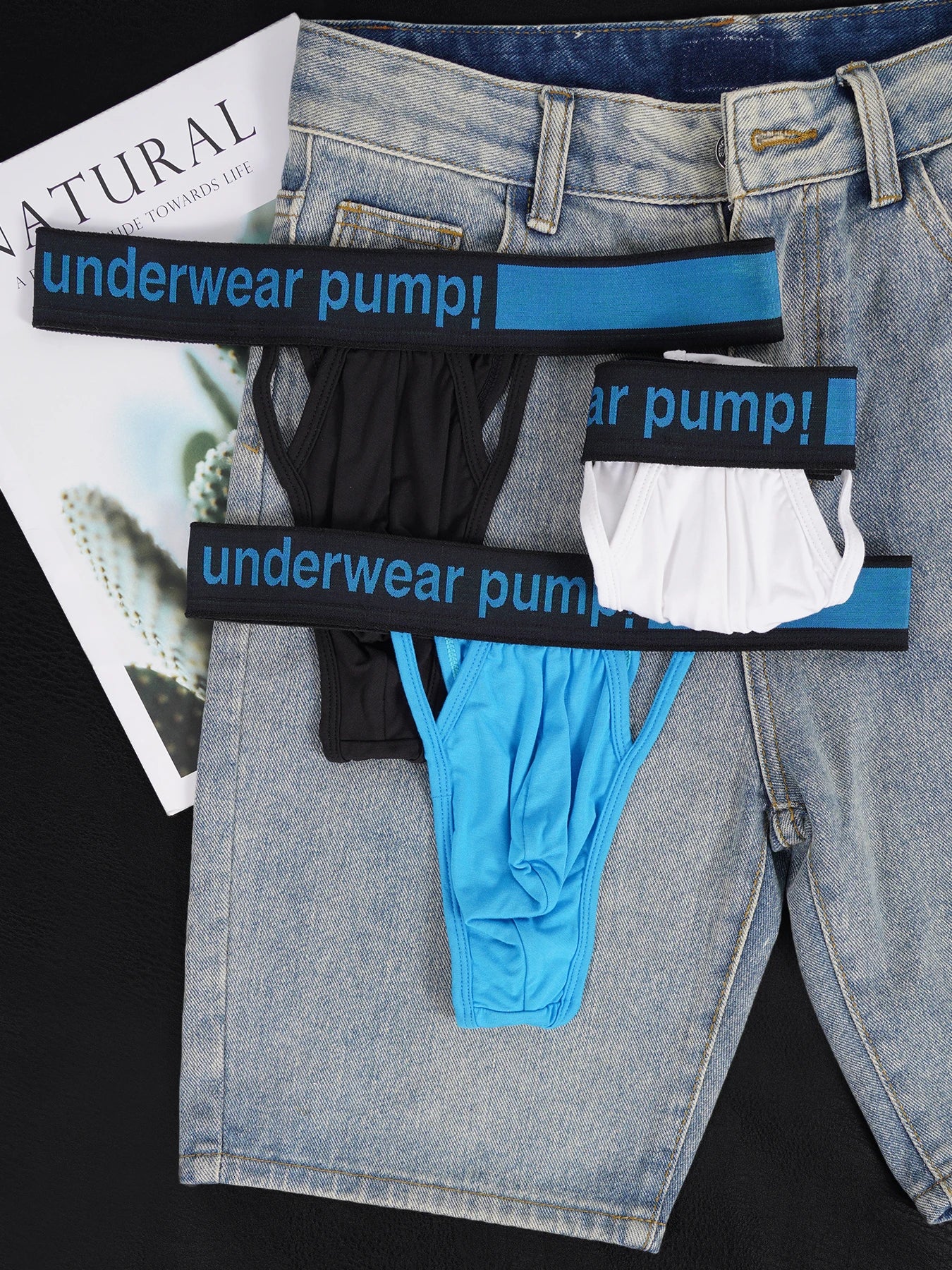 Men's Modal Soft Skin-Friendly Lightweight Thong, Front Double Hollow Out Single Thong Design, Contrast Waistband Underwear