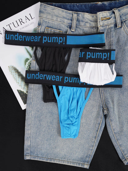 Men's Modal Soft Skin-Friendly Lightweight Thong, Front Double Hollow Out Single Thong Design, Contrast Waistband Underwear