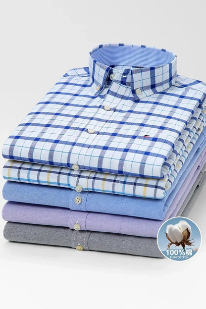 100-220 catties Plus Size Men's Shirt 100% Cotton Long Sleeve Business Casual All Oxford Spinning Plus Size Plaid Shirt