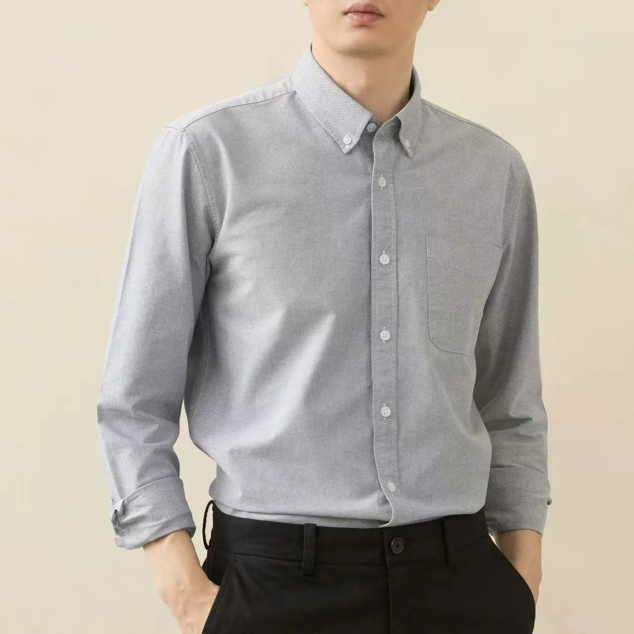 100% Cotton Men's Oxford Shirts Spring Autumn Long Sleeve Basic Casual Solid Striped Button Down Social Business Formal Plus 5XL