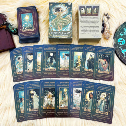 78 Tarot Cards, 13x8 Cm, Ethereal Bloom Tarot Keyword Edition, Connect with Inner Light, Ideal for Beginners, Card Game Set