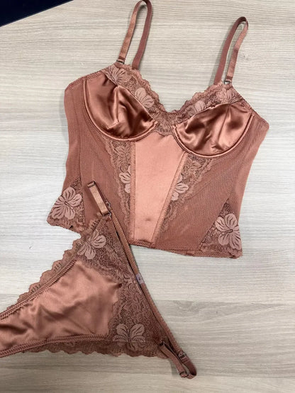 French Lingerie Set Sexy Fish Bone Corset Lace Long Bra High Quality Women Underwear Flowers Embroidery Shapewear Tops Panties