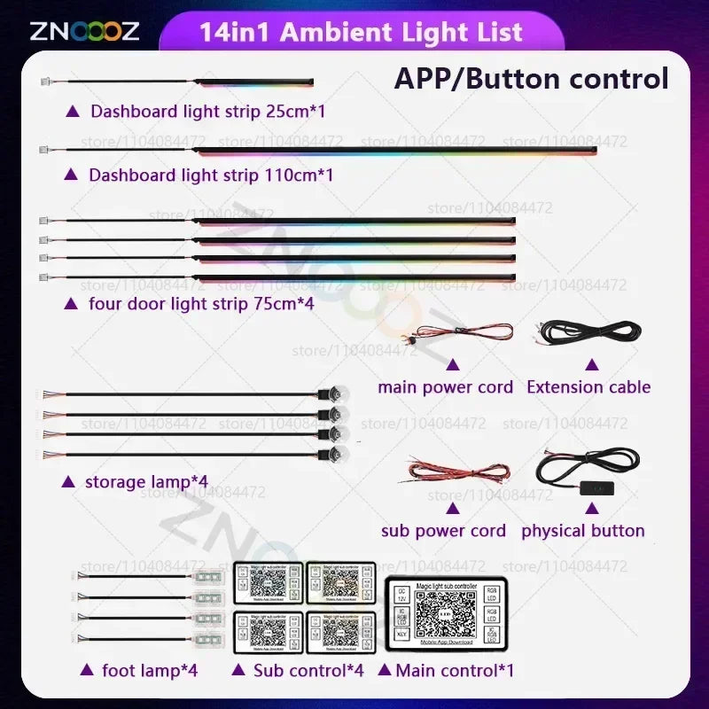 22in1 RGB Car Interior Acrylic Car Ambient Lights RGB Hidden Acrylic Strip Decoration Atmosphere Accessories For Peugeot 2008