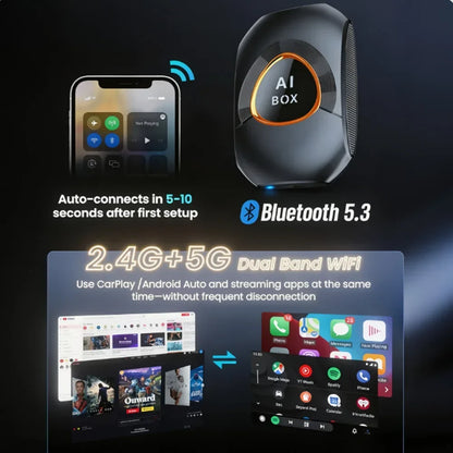 CarRocket Android 15.0 System AI Box Wireless CarPlay & Auto Adapter 4K Video Support Compatible with Factory CarPlay & Android