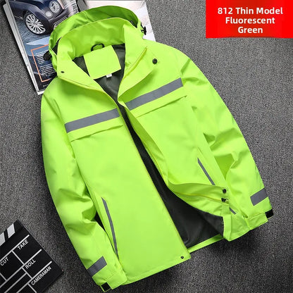 Thickened Fleece Lined Cotton Jacket for Men Work Site Reflective Winter Labor Protection Outerwear Cold Resistant Coat Print...
