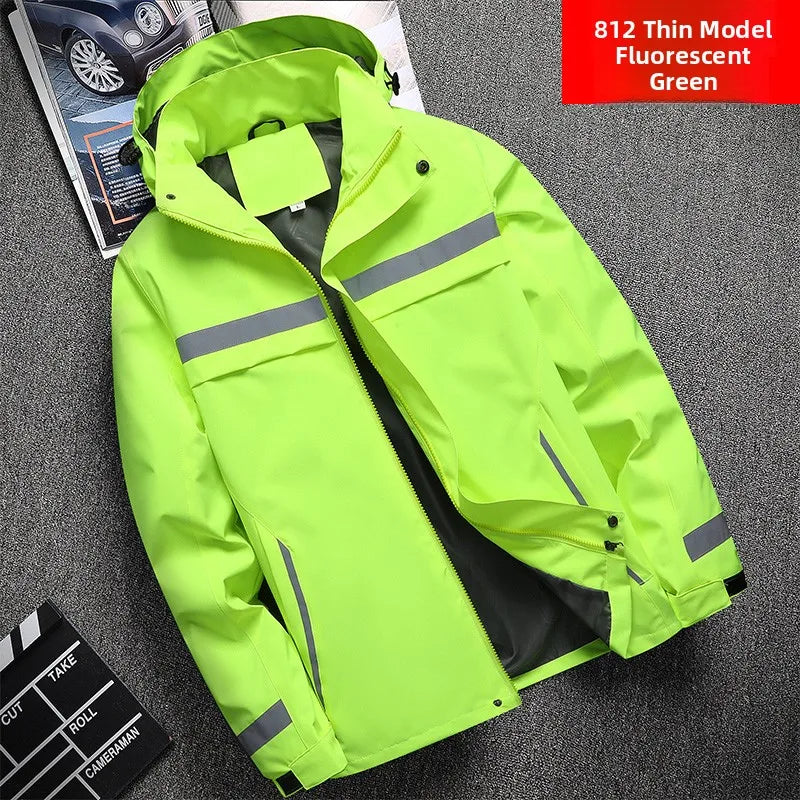 Thickened Fleece Lined Cotton Jacket for Men Work Site Reflective Winter Labor Protection Outerwear Cold Resistant Coat Print...