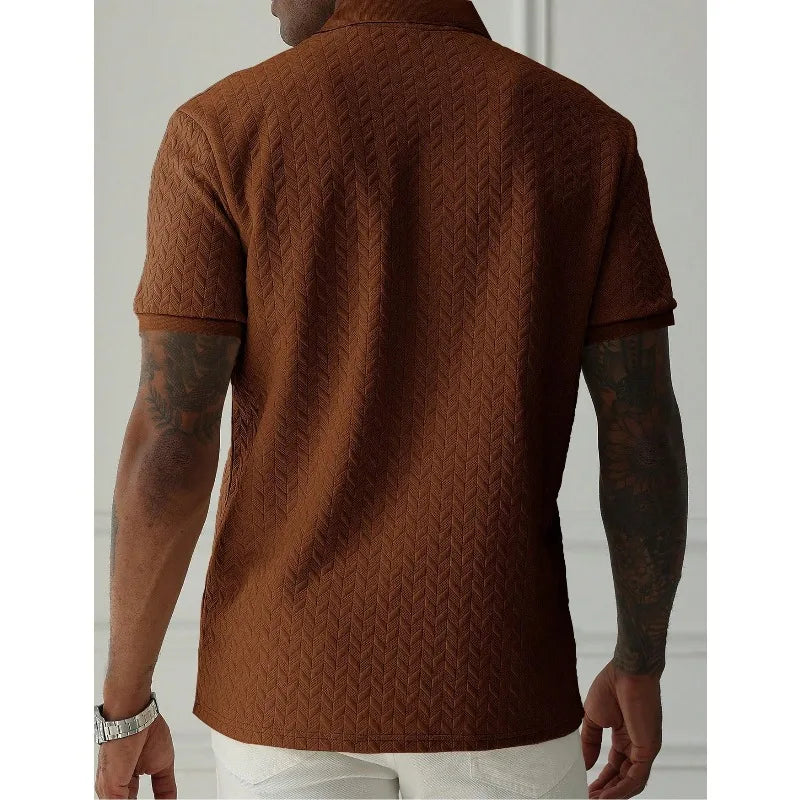 Men's Green Jacquard Polo Shirt Summer Solid Color Short Sleeve Business Casual T-Shirt Men Fashion Golf Basic Top