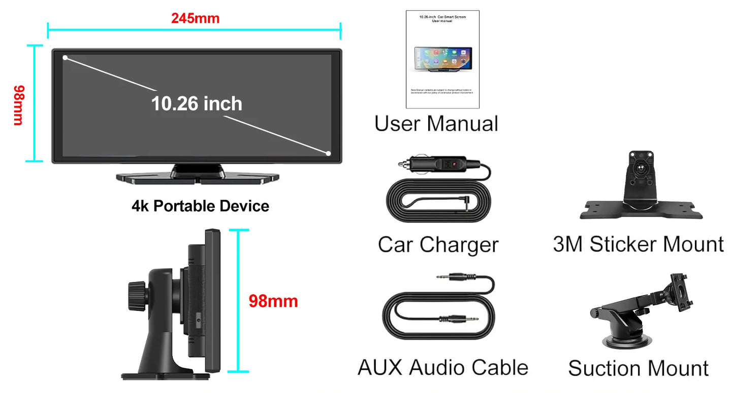 XIMA X10Plus Portable Wireless CarPlay and Android Auto Car Radio Multimedia  Stereo Audio GPS Navigation Dashboard  Mirrorlink